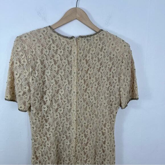 Vintage Stenay Beaded Pearl Ivory Floral Lace Dress Size 8 - Picture 10 of 12